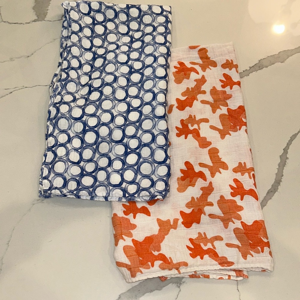 TWO Aden + Anais swaddle blankets 44”x44”
